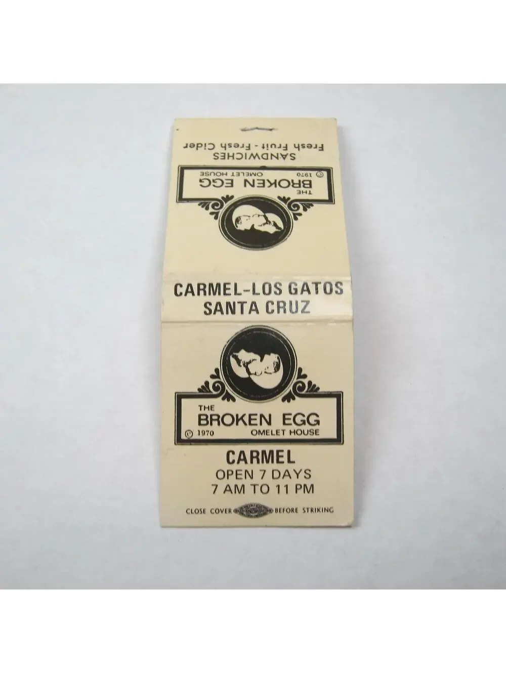 4 Matchbook Covers Consuelo's The Round Table The Broken Egg Jim & Jo's Foods CA